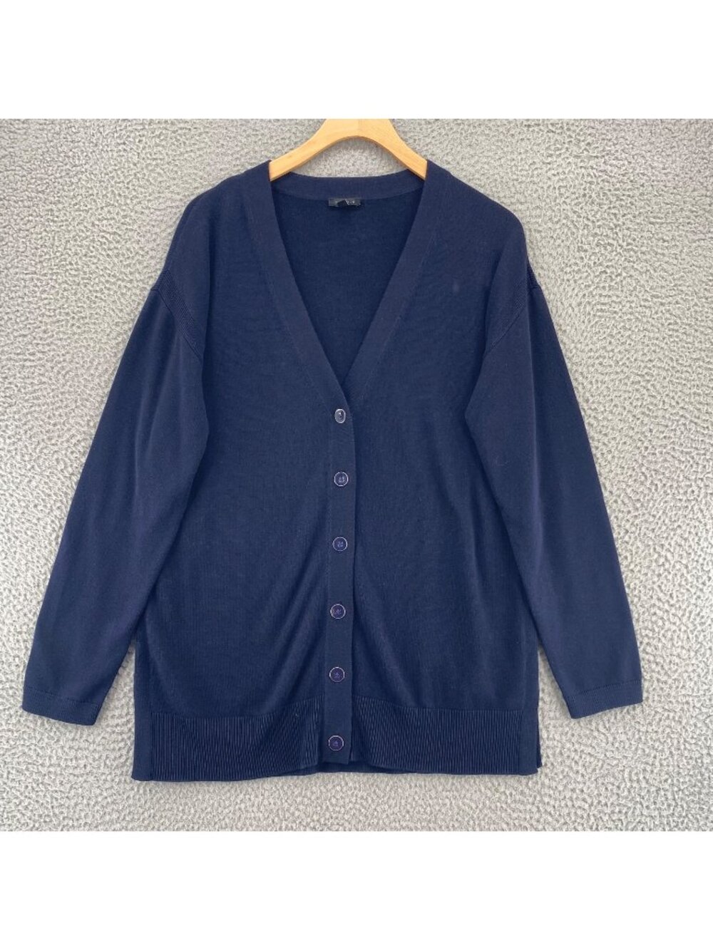Talbots Sweater Womens Medium Navy Button Up Cardigan V Neck Stretch Long Sleeve